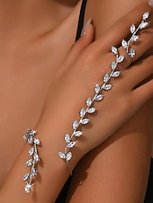 abordables Pulsera de mujer-Conjunto de pulsera y anillo de cristal con hoja de oro para mujer: elegantes joyas de mano con diamantes de imitación para fiestas y eventos nocturnos. &amp;ocasiones especiales