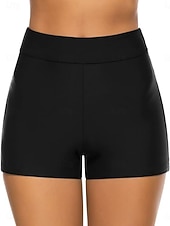 preiswerte Bikini-Höschen-Woman's Dehnbare Boxershorts Badeanzug Dehnbare Boxershorts Hohe Taille Hohe Taille Urlaub Strandbekleidung Einfarbiger Ärmloser Badeanzug