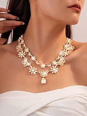 halpa Häät ACC-naisten kukkakuvioinen perhoskorusetti - kimaltava kristallikaulakoru, korvakorut &amp;sormussetti juhliin, iltatilaisuuksiin &amp;erityistilaisuudet