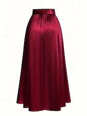 abordables Faldas Formales-Mujer Faldas de satén Moda Maxi Alta cintura Faldas Plano Plisado Microelástico Diario Cita Vino Negro Rosa Verde Oscuro Primavera