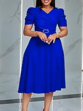 رخيصةأون فستان ميدي أسود-نسائي فستان ميدي فستان اسود فستان الحفلة أنيق موضة الحديث المكتب حفلة كوكتيل عادي سهل كم قصير V رقبة أزرق أسود أحمر أخضر الربيع الخريف الشتاء