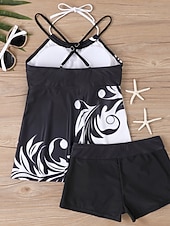 economico Tankini-Costume da bagno tankini da donna a 2 pezzi con pantaloni corti controllo della pancia alto in vita schiena scoperta per vacanze al mare colletto a halter e senza maniche