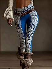 billiga Vikingtryck-Dam Damasker Semester Vintage Etnisk Stil Ankellång Hög midja Grafisk Geometrisk Mjuk Bekväm Elastisk Dagligen Hem Utomhus Svart Blå Purpur Kaffe Vår Höst Vinter Smal passform