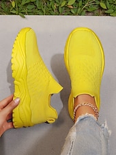 billige Sneakers til kvinner-Knallrøde slip-on-sko til dame med pustende strikk – lette og komfortable joggesko for hverdagsaktiviteter, reiser og uformelle utflukter