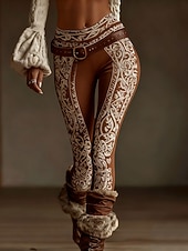 billiga Vikingtryck-Dam Damasker Semester Vintage Etnisk Stil Ankellång Hög midja Grafisk Geometrisk Mjuk Bekväm Elastisk Dagligen Hem Utomhus Svart Blå Purpur Kaffe Vår Höst Vinter Smal passform