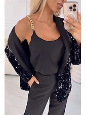 preiswerte Blazer &amp; Anzüge-Damen Blazer Freizeitjacke Bequem Pailletten Mode Lässig Einfarbig Party Straße Alltagskleidung Ausgehen Regulär Gekerbtes Revers Normale Passform Langarm Oberbekleidung Blau Schwarz Rote Herbst