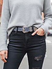 Χαμηλού Κόστους Γυναικεία ζώνη-Γυναικεία ζώνη από τεχνητό δέρμα σε μποέμ στιλ – περίπλοκο φλοράλ σχέδιο με μεταλλική αγκράφα, ιδανική για casual και καθημερινή χρήση.