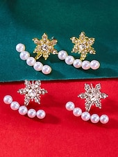 billige Øredobber for kvinner-Julesnøfnuggøredobber til dame - legeringsmateriale med krystall- og perledetaljer, elegante høytidssmykker til fester og vinteranledninger