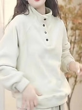 preiswerte Einfache Kapuzenpullover-Damen Pullover Sweatshirt Knöpfe Einfach Lässig Langarm Rollkragen Normale Oberteile Straße Alltagskleidung Schwarz Weiß Rote Purpur Grün Herbst Winter