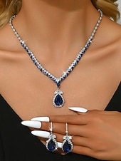 Недорогие Женское ожерелье-Женский комплект украшений из синего кристалла — элегантное каплевидное ожерелье со стразами и серьги-подвески для вечеринок, вечеров и официальных мероприятий