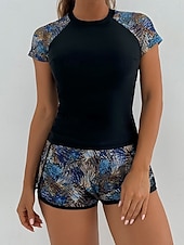 economico Tankini-Costume da bagno tankini da donna 2 pezzi pantaloni corti palmo controllo pancia vita alta slinguato senza schiena vacanza in spiaggia scollatura rotonda floreale con maniche corte