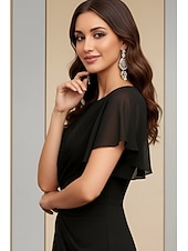 billige Gulvlengde-A-Line Ankle Length Party Dress Cocktail Dress Wedding Guest Dress Mother of the Bride Dress Short Sleeve Crew Neck Elegant Minimalist Formal Wedding Guest Chiffon with Ruched Crystals Solid Color