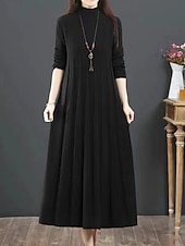 preiswerte Pulloverkleider-Damen Pullover Kleid Elegant Lässig Weich Einfarbig Gerippt Rollkragen Gestrickt Langarm Lange Oberteile Stricken Outdoor Täglich Wochenende Blau Schwarz Herbst Winter