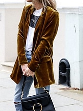 preiswerte Wintermäntel-Damen Freizeitjacke Samtblazer Bequem Atmungsaktiv Tasche Lässig Einfach Urlaub Straße Lässig Alltagskleidung Offene Vorderseite Regulär Umlegekragen Normale Passform Langarm Oberbekleidung Blau