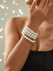 preiswerte Hochzeit ACC-Elegantes, mehrlagiges Perlenarmband für Damen – ein mit Kunstperlen besetztes Hochzeitsaccessoire für Bräute und Brautjungfern&amp;amp;formelle Anlässe