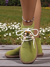 abordables Botines-Botines verdes de mujer con cordones de cuentas: botines chukka bohemios planos para caminar, viajar y lucir en primavera con estilo escolar.