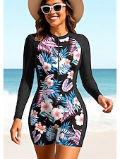 economico Rash Guards Interi-Per donna Standard Top sottomuta Costume da surf intero Costume da bagno Floreale Tropicale Color-blocking Con zip con reggiseno incorporato Imbottitura rimovibile Protezione Solare UV UPF50+ Ultra