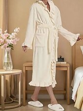 billiga Loungewear till damer-Dam Morgonrock Ledigt Ren färg Ficka Hem Dagligen Säng Långärmad Tröjkrage Svart Vit Rodnande Rosa Rubinrött Purpur Höst Vinter Lös passning