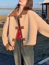 halpa Talvitakit-Naisten Talvitakki Rento takki Mukava Hengittävä Napit Vapaa-aika Tavallinen Loma Katu Kausaliteetti Arki-asut Yksirivinen Lyhyt Sänkyjen avaus Loose Fit Pitkähihainen Päällysvaatteet Kahvi Kevät