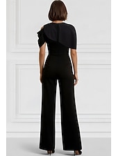 preiswerte Overalls für Mütter-Overalls Bodenlang Brautmutterkleid Kurzarm Rundhalsausschnitt Elegant Einfach Formell Hochzeitsgast Familientreffen Stretchstoff mit Einfarbig