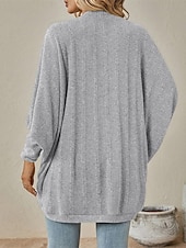 preiswerte Offene Frontstrickjacke-Damen Pullover Strickjacke Elegant Mode Niedlich Einfarbig V Ausschnitt Patchwork Gestrickt Langarm Normale Oberteile Stricken Outdoor Heim Arbeit Blau Schwarz Herbst Winter