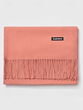 ieftine Accesorii de Crăciun-Eșarfă de Crăciun pentru femei, cu aspect de cașmir, șal de iarnă moale din imitație de cașmir cu ciucuri, eșarfă caldă de culoare uni pentru sărbători, exterior și purtare zilnică