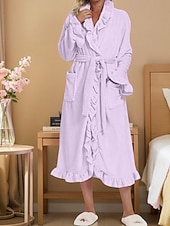billiga Loungewear till damer-Dam Morgonrock Ledigt Ren färg Ficka Hem Dagligen Säng Långärmad Tröjkrage Svart Vit Rodnande Rosa Rubinrött Purpur Höst Vinter Lös passning
