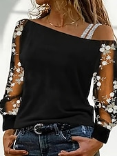 Χαμηλού Κόστους Επίσημες Μπλούζες-Γυναικεία Μπλούζα Κουρελού Γραφική Βίντατζ Στυλάτο Σέξι Μακρυμάνικο Ασύμμετρο Κανονικά μπλουζάκια Καθημερινά Αργίες Εξόδου Μαύρο Ουρανί Καλοκαίρι Άνοιξη Φθινόπωρο Χειμώνας