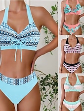 economico Tankini-Per donna Costumi da bagno Due pezzi Birichino Costume da bagno Senza schiena Vacanza Abbigliamento da Spiaggia Floreale All'americana Senza Maniche Costumi da bagno