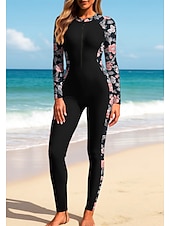 billige One Pieces Rash Guards-Dame Rash-guard Helkroppsutslett Surfedrakt i ett stykke UV Solbeskyttelse Full Dekning UPF50+ Langermet Heldekkende Badetøy Kroppsdrakt Badedrakt Ta igjen glidelåsen med innebygd BH Forside Glidelås