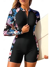 economico Rash Guards Interi-Per donna Standard Top sottomuta Costume da surf intero Costume da bagno Floreale Tropicale Color-blocking Con zip con reggiseno incorporato Imbottitura rimovibile Protezione Solare UV UPF50+ Ultra