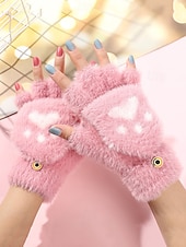 preiswerte Handschuhe für Damen-Damen-Fingerhandschuhe aus flauschigem Strick mit Katzenpfotenmuster – weicher Plüschstoff, in verschiedenen Farben erhältlich, perfekt für Winter und Freizeit.