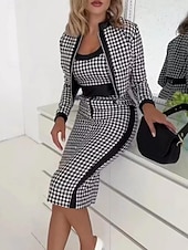 levne Pruhované a geometrické šaty-Dámské Sada šatů Plášťové šaty Elegantní Pepito Tisk Midi šaty Dlouhý rukáv Tričkový Kancelář Párty Vodní modrá Černá Světlá růžová Jaro Podzim Běžný