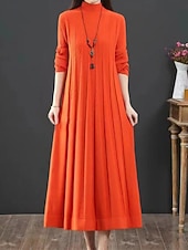 preiswerte Pulloverkleider-Damen Pullover Kleid Elegant Lässig Weich Einfarbig Gerippt Rollkragen Gestrickt Langarm Lange Oberteile Stricken Outdoor Täglich Wochenende Blau Schwarz Herbst Winter