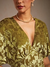 voordelige Bloemenjurk-dames maxi-jurk a-lijn jurk fluweel elegant feest bruiloft gast bloemen blad halve mouw v-hals smaragdgroen lente herfst winter