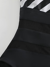 preiswerte Einteilige Badeanzüge-Damen Einteiler Badeanzug sexy Cutout Farbenblock Monokini Bauchkontrolle Hoher Bund Schlank Rückenkonzipiert Urlaub Strandbekleidung Gestreifter Halterhals Ärmellose Badeanzüge