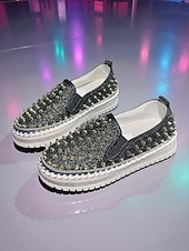 voordelige Damessneakers-Dames instapsneakers met glitter en studs - glinsterende platformschoenen met strass-versiering voor uitgaansgelegenheden, feesten en clubwear &amp;feestelijke outfits