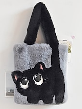 tanie Torby i torebki-damska pluszowa torba typu tote z motywem kociej buzi, dostępna w wielu kolorach, z miękkiego futerka, o uroczym i zabawnym designie, idealna na niezobowiązujące wyjścia i jako prezent