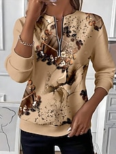 economico Arte &amp; Design Tops-Per donna Felpe con cerniera Patchwork Cerniera Stampato Grafico Astratto Moda Casual Manica Lunga Girocollo Top Regolari Casuale Streetwear Abbigliamento Quotidiano Nero Giallo Autunno Inverno