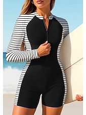 baratos Rash Guards de Uma Peça-Mulheres Anti Atrito Maiô de surfe de uma peça Roupa de banho Geométrica Riscas Bloqueio de cores Zip Up Com sutiã embutido Bojo Removível Proteção Solar UV UPF50+ Ultra Leve (UL) Manga Longa Roupa