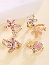 billige Valentinsdag-Sett med blomsterringer i legering til dame – elegant design med rosa og klare krystaller, perfekt for både uformelle og formelle anledninger