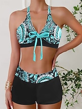 abordables Tankinis-Mujer Bañadores 2 piezas Slips Traje de baño Retazos Espalda al Aire Vacaciones Ropa de playa Floral Escote en Pico Sin Mangas Trajes de baño