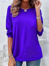 cheap Plain tee-Women's T Shirt Plain Vintage Stylish Classic Long Sleeve Crew Neck Regular Tops Daily Print Blue Black White Yellow Pink Spring Fall Winter