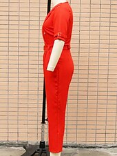 Χαμηλού Κόστους casual ολόσωμες φόρμες-Γυναικεία Φόρμες Ενεργό Συμπαγές Χρώμα Μισό μανίκι Λαιμόκοψη V Τσέπη Κουμπιά Διακοπές Δουλειά Κανονικό Θαλασσί Λευκό Ανθισμένο Ροζ Άνοιξη