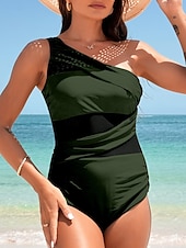 levne Jednodílné plavky-Dámské jednodílné plavky nabírané monokini síťové kontrola břicha vysoký pas štíhlé bez zadního dílu elegantní plážové oblečení v jednobarevné variantě halter krk bez rukávů