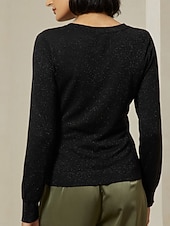 cheap Women&#039;s Sweater-Slash Neck Button Up Cropped Knit Top