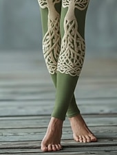 cheap Graphic Leggings-Women's Viking Leggings Cozy Leggings Vacation Vintage Ethnic Style Full Length High Waist Graphic Printing Comfortable Stretchy Casual Daily Vacation Green Spring Fall Slim Fit