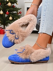 preiswerte Ballerinas für Damen-Damen Loafer Klassische Loafer Weiche Schuhe Komfortschuhe Weihnachten Täglich Schleife Flacher Absatz Runde Zehe Lässig Komfort Kunstpelz Kunstwildleder Loafer Rot orange Mandelfarben Schwarz