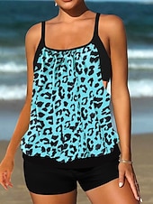 baratos Tankinis-Tankini Feminino de Biquíni 2 Peças com Cintura Alta Controle de Barriga Cintura Alta Slim Costas Nuas Roupas de Praia de Férias Gráfico Floral com Decote U Sem Mangas