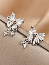 economico San Valentino-orecchini pendenti in argento con fiocco, cristallo trasparente e ciondolo a croce – eleganti orecchini pendenti per donna